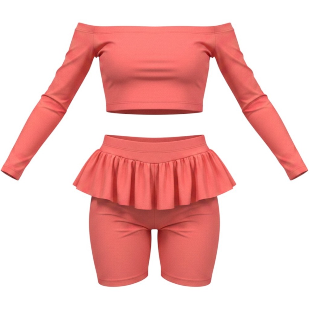 A Slieght Touch Vintage Two Piece Set One Size Coral Ruffle Peplum Retro 90s
